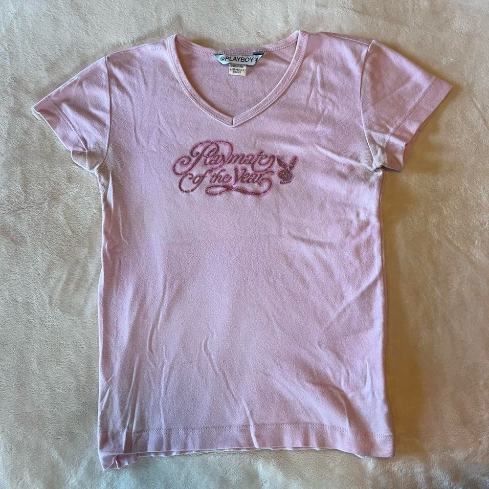 Rare Vintage 2000s pink Playboy tee with glitter logo